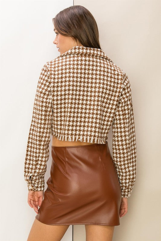 Modern Belle | Brown Houndstooth Cropped Blazer