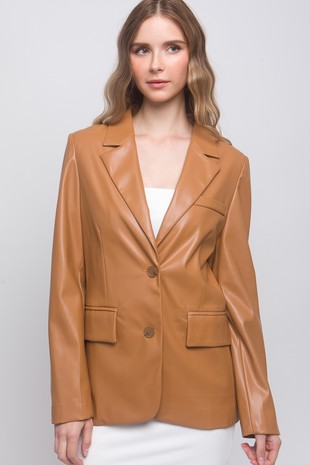 Coffee Date | Camel Faux Leather Blazer