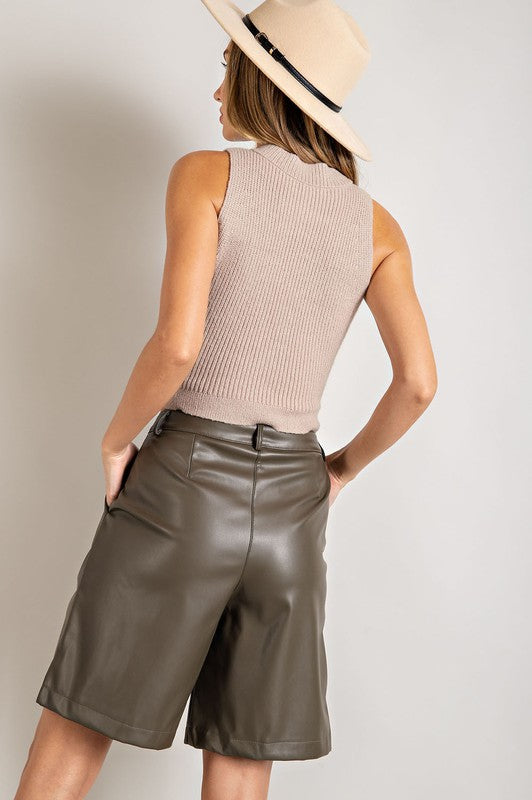 Jillian | Faux Leather Bermuda Shorts | Olive