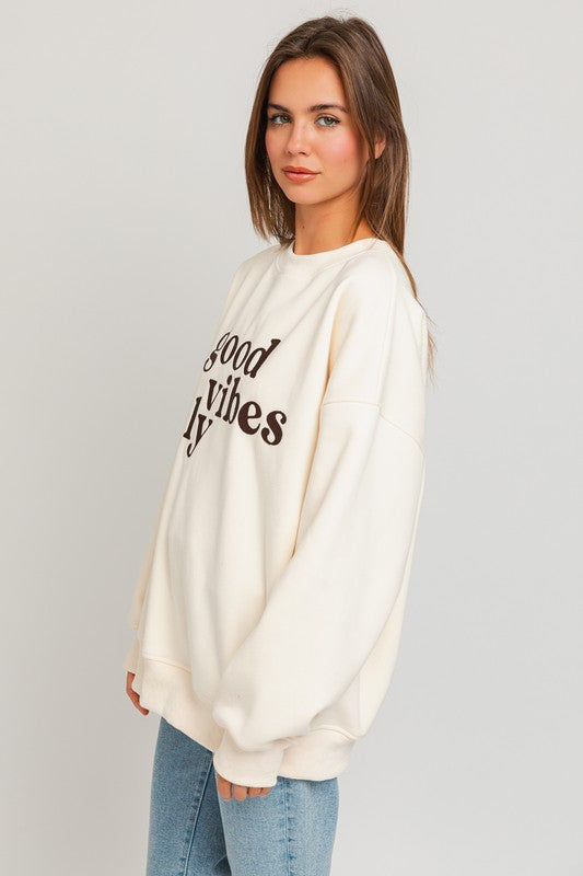 The Vibes | Letter Embroidery Oversized Sweatshirt