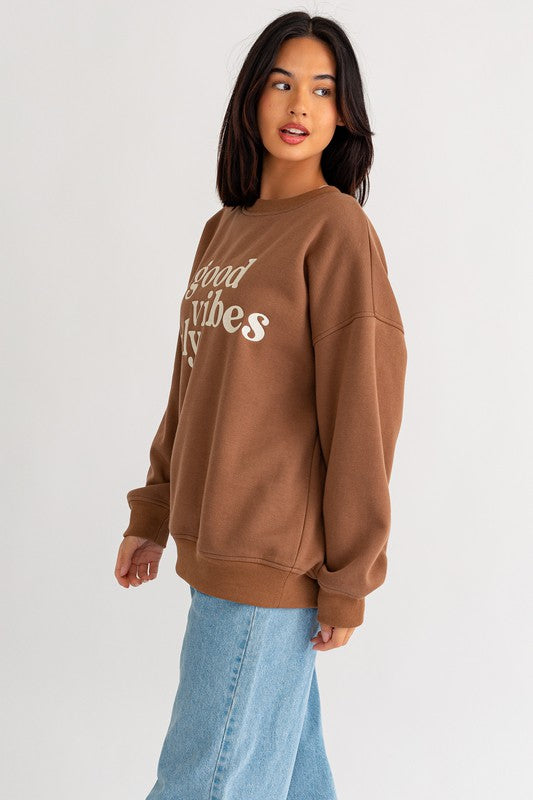 The Vibes | Letter Embroidery Oversized Sweatshirt