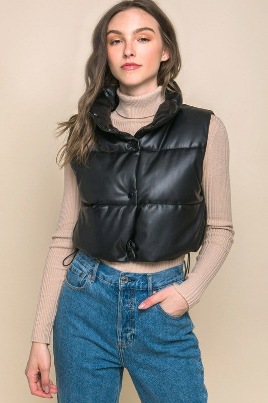 No Regrets Restock | PU Faux Leather puffer Vest