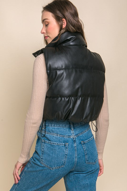 No Regrets Restock | PU Faux Leather puffer Vest