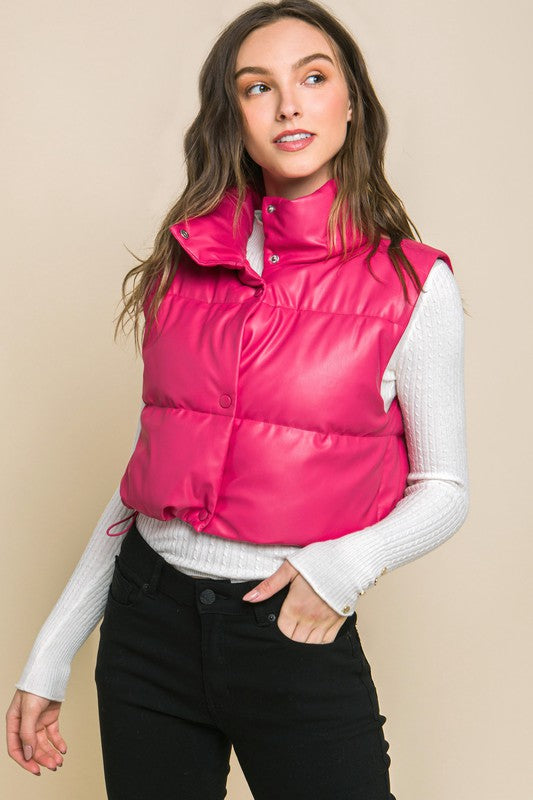 No Regrets Restock | PU Faux Leather puffer Vest