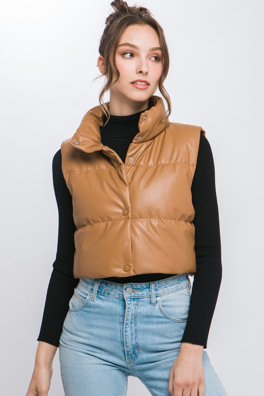 No Regrets Restock | PU Faux Leather puffer Vest