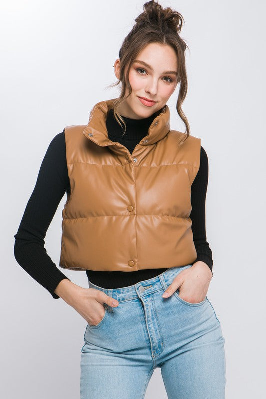 No Regrets Restock | PU Faux Leather puffer Vest