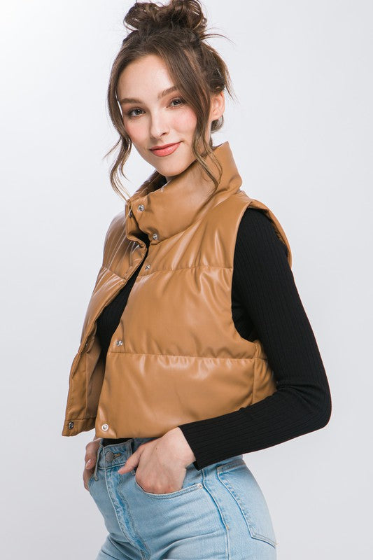 No Regrets Restock | PU Faux Leather puffer Vest