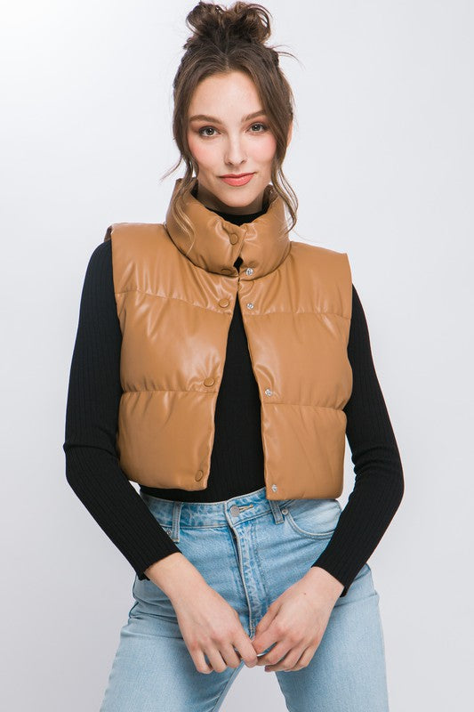 No Regrets Restock | PU Faux Leather puffer Vest