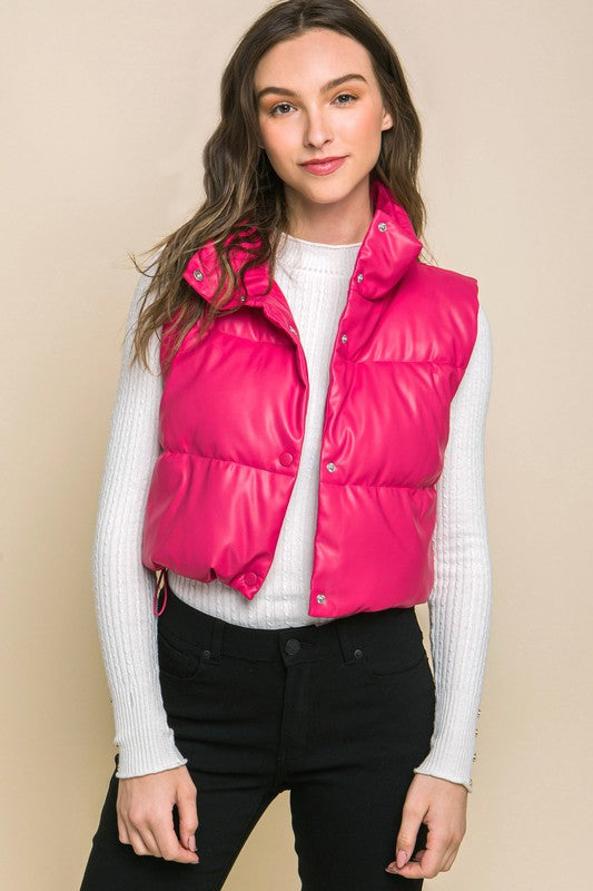 No Regrets Restock | PU Faux Leather puffer Vest