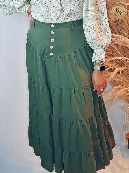 Willow | Olive Tiered Maxi Skirt