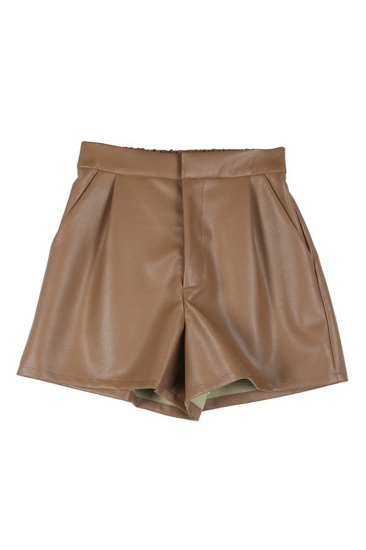 Mission Accomplished | Taupe Vegan leather shorts