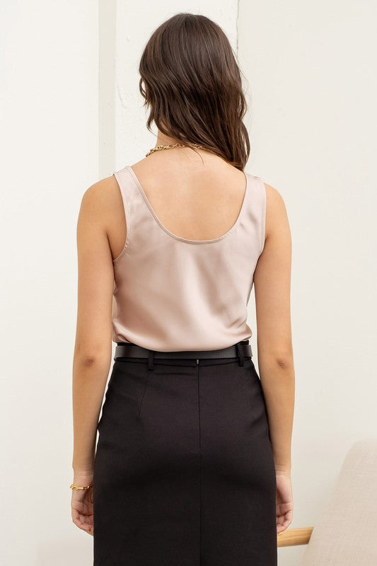 Kassie | Satin Tank Top  | Taupe