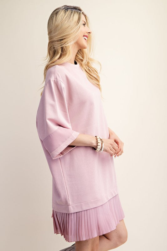 Short Sleeve Jersey Dress with a Chiffon Skirt | Pink