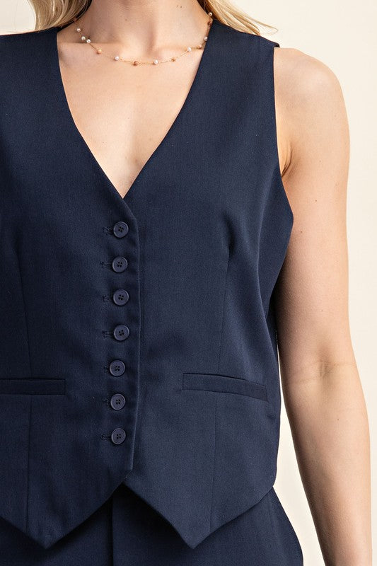 Adeline | Tailored Button Down Waistcoat | Navy