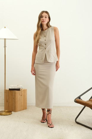 Whitley | Button Front Vest Top | Khaki