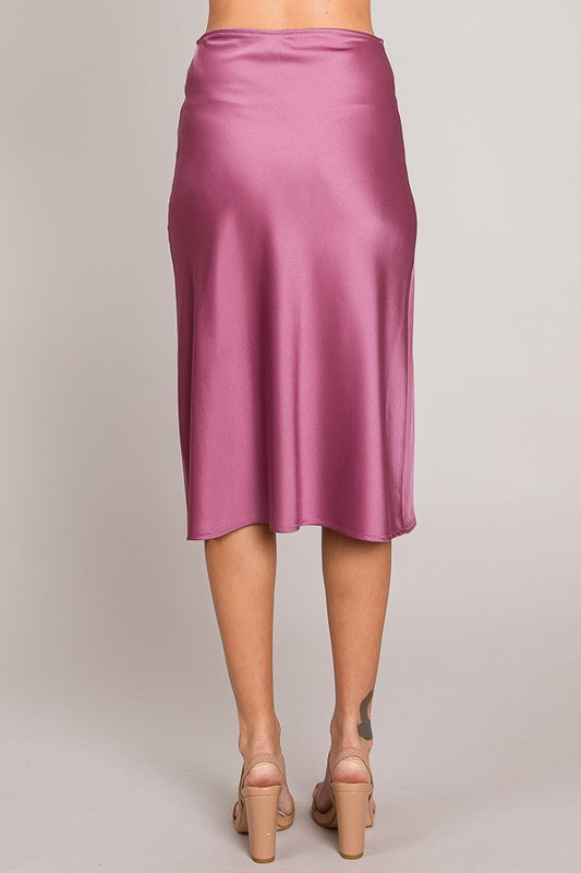 Satin Front Slit Midi Skirt | Berry