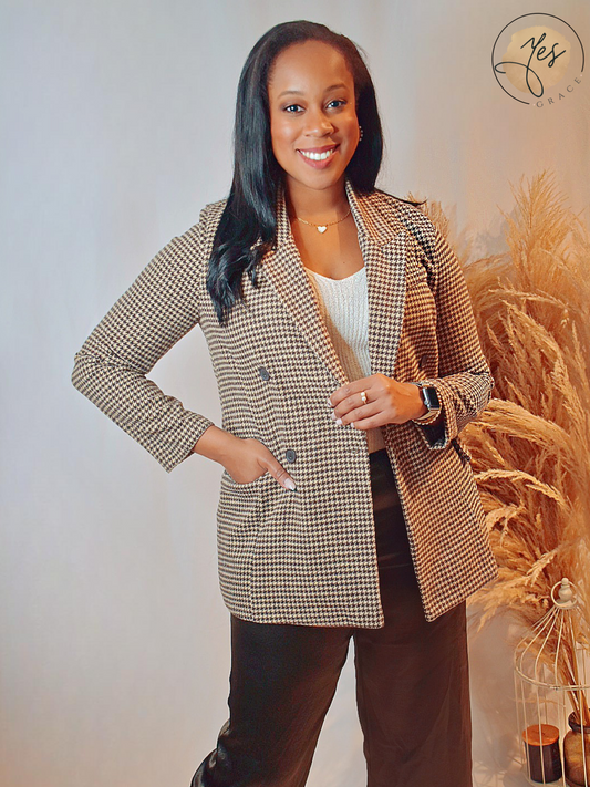 In The Cigar Room | Brown Checkered Blazer Coat