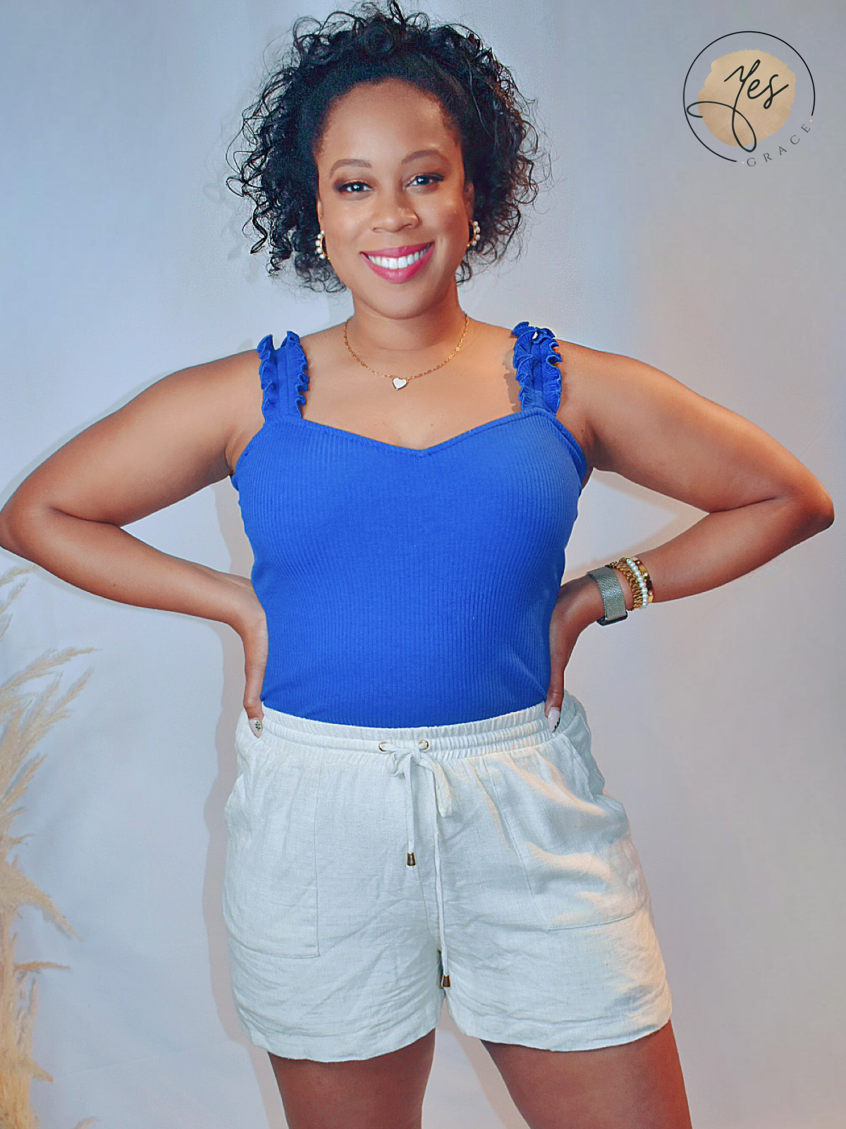 No Varsity Blues | Ruffle Strap Tank - Blue