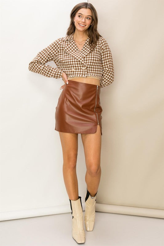 Modern Belle | Brown Houndstooth Cropped Blazer