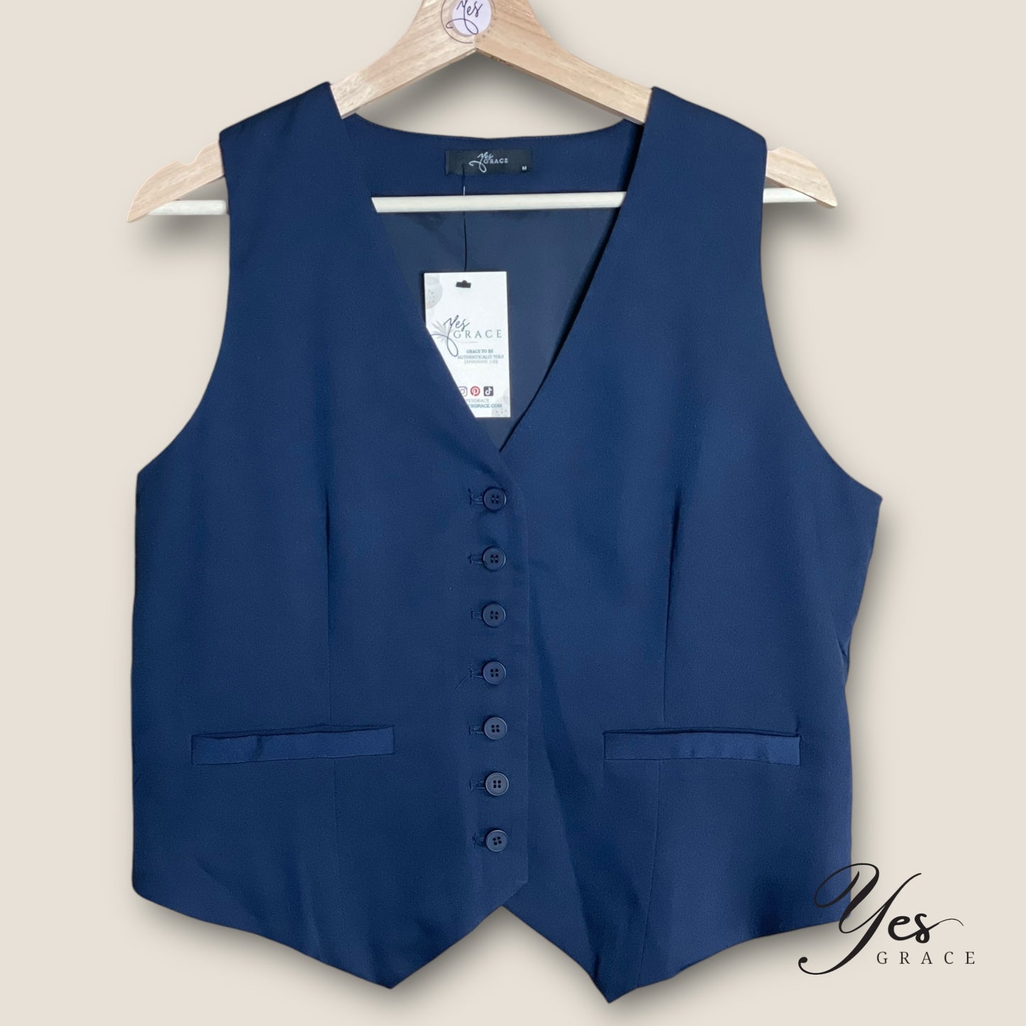 Adeline | Tailored Button Down Waistcoat | Navy
