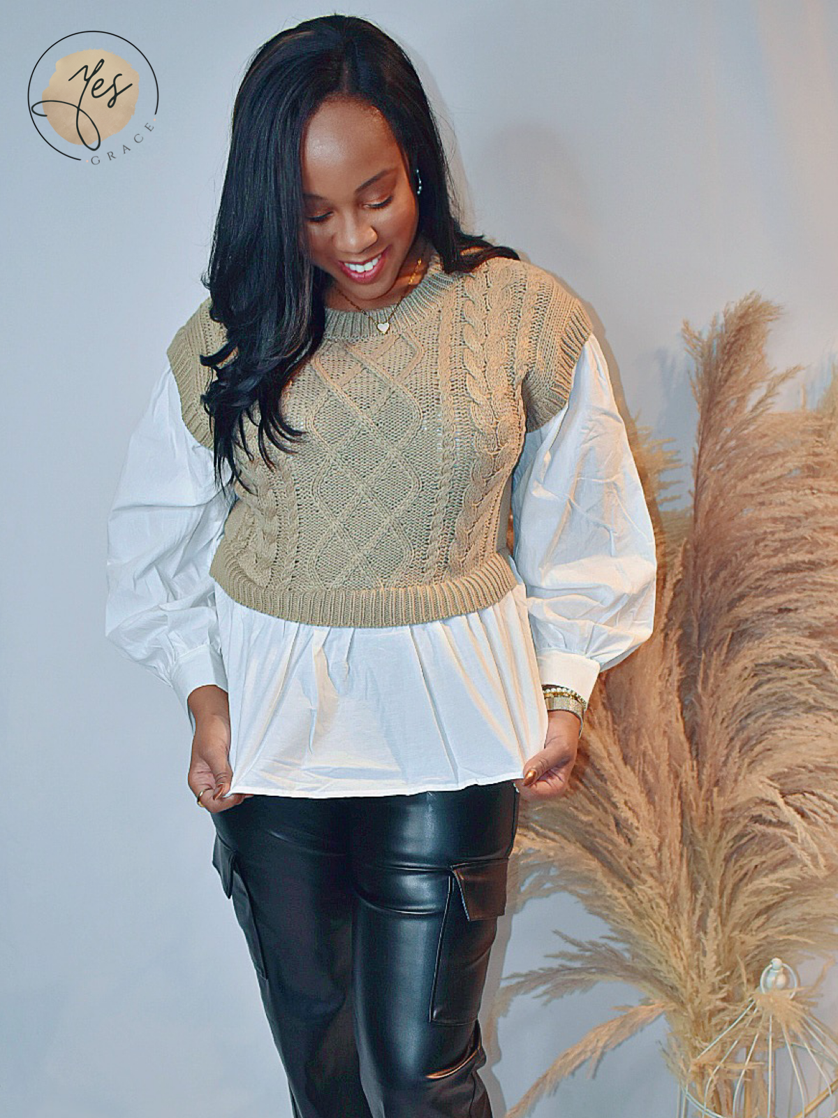 Study Date | Layered Round Neck Knit Sweater Vest