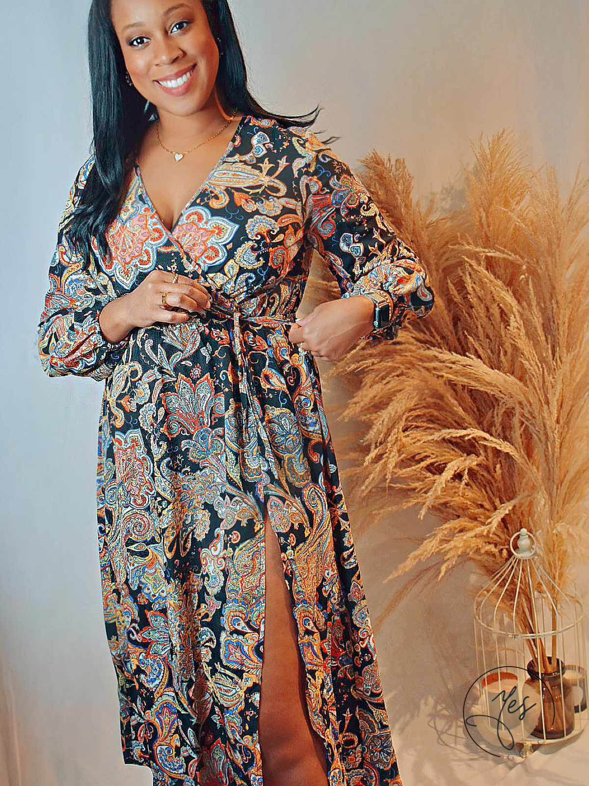 Imprinted | Paisley Print Shirred Waist A-line Dress