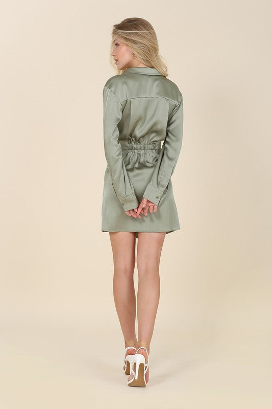 The Present | Satin collared wrap mini dress