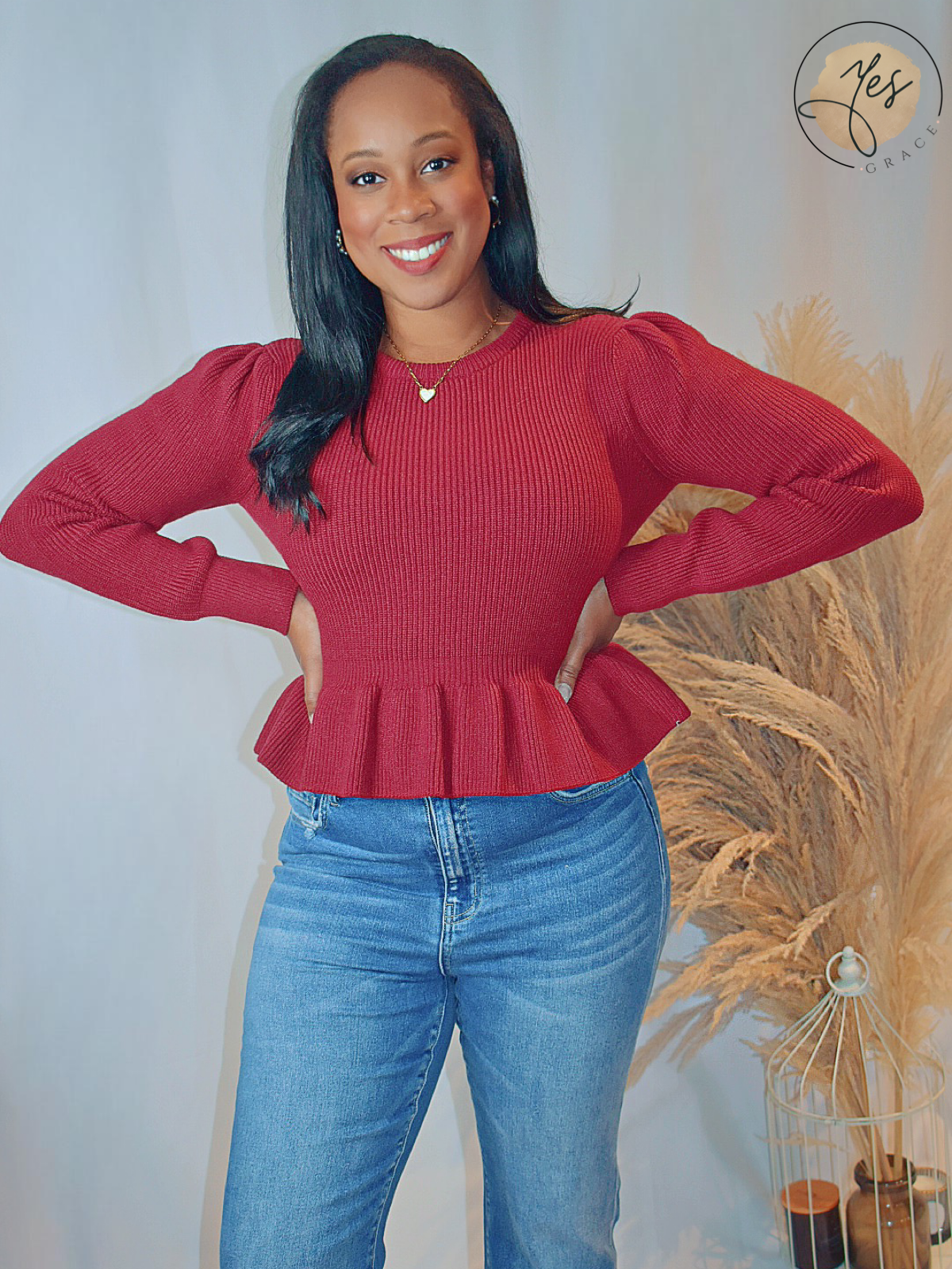 Fireside Romance | Burgundy Peplum Sweater Top