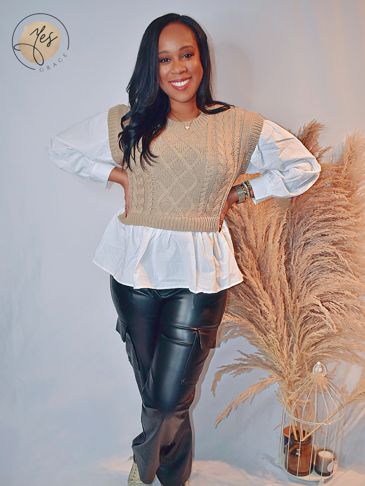 Study Date | Layered Round Neck Knit Sweater Vest