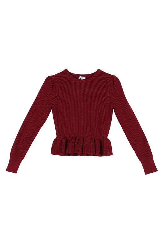 Fireside Romance | Burgundy Peplum Sweater Top