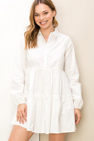 More Than a Look | Off White Button Front Tiered Babydoll Dress