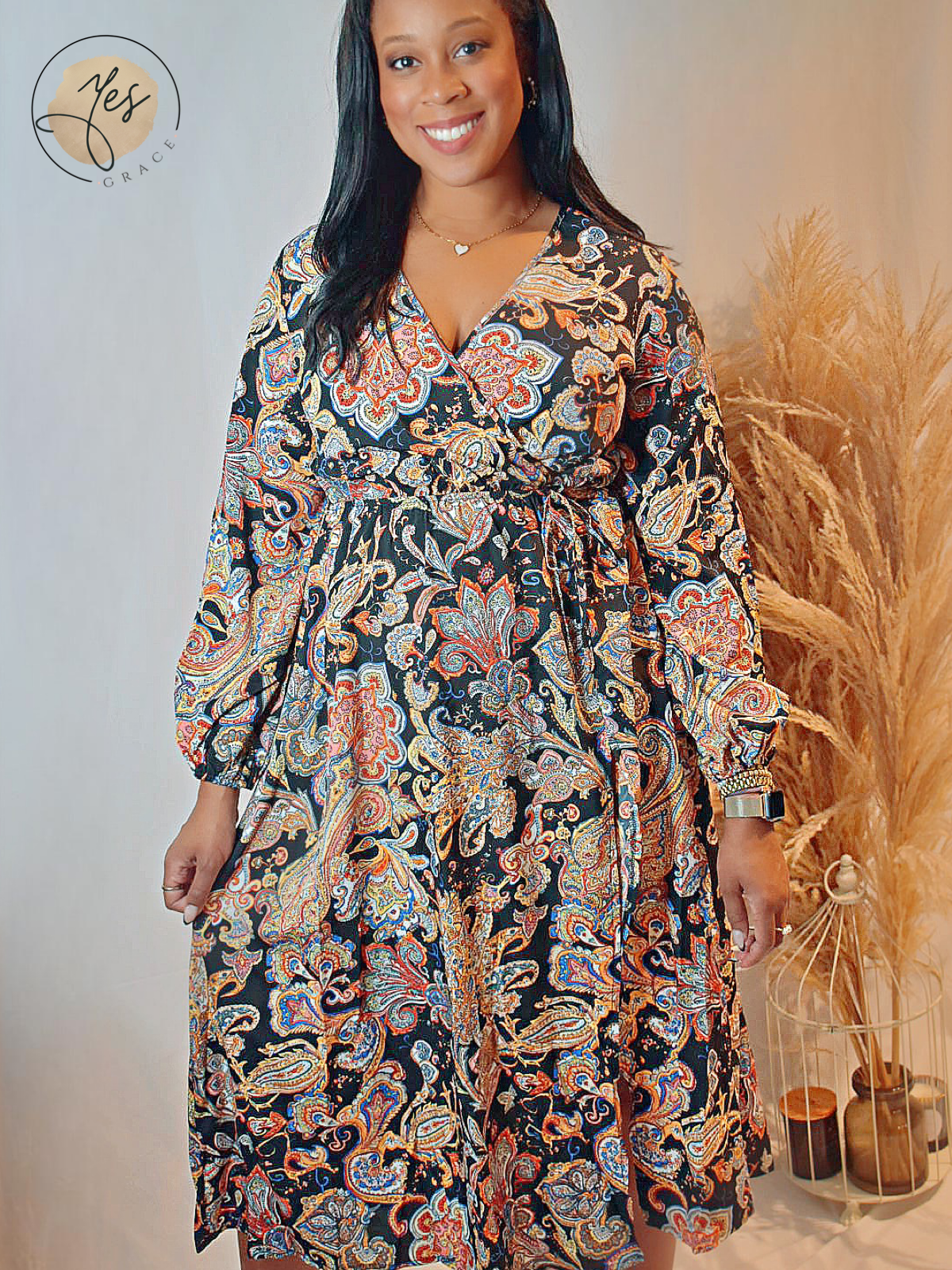 Imprinted | Paisley Print Shirred Waist A-line Dress