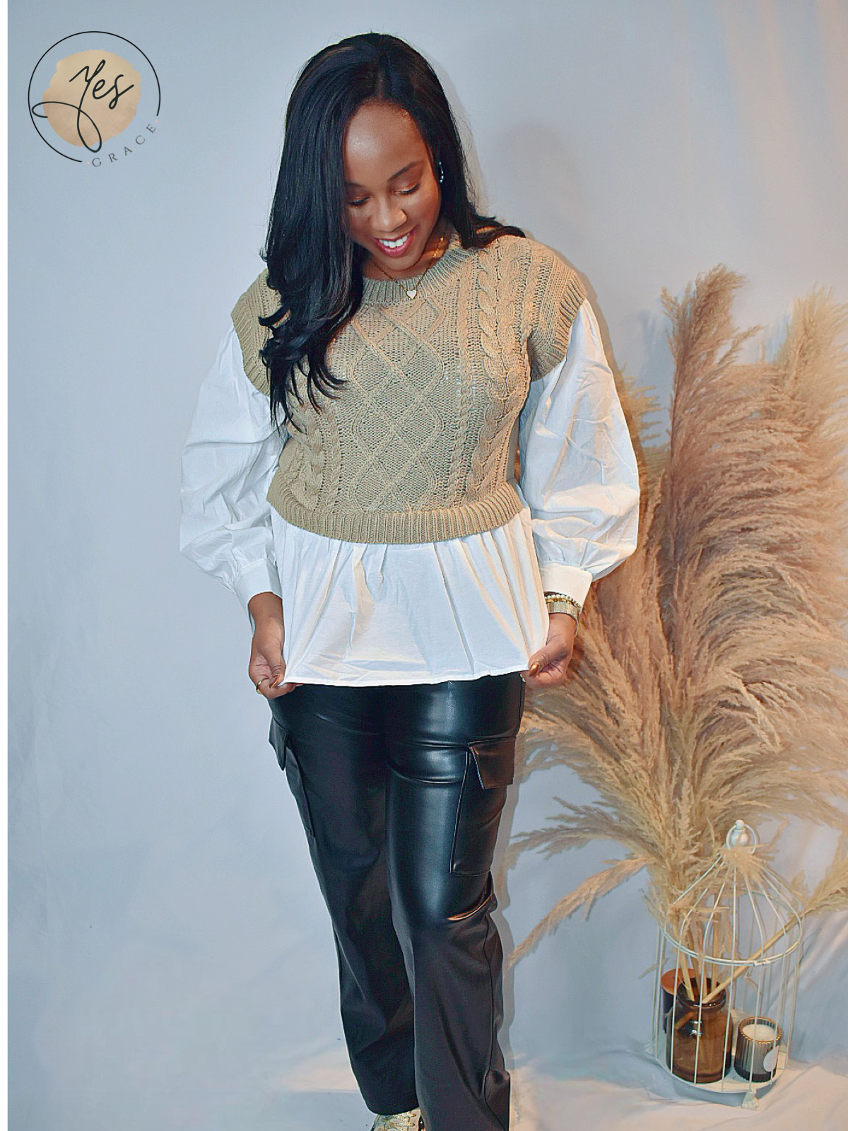 Study Date | Layered Round Neck Knit Sweater Vest