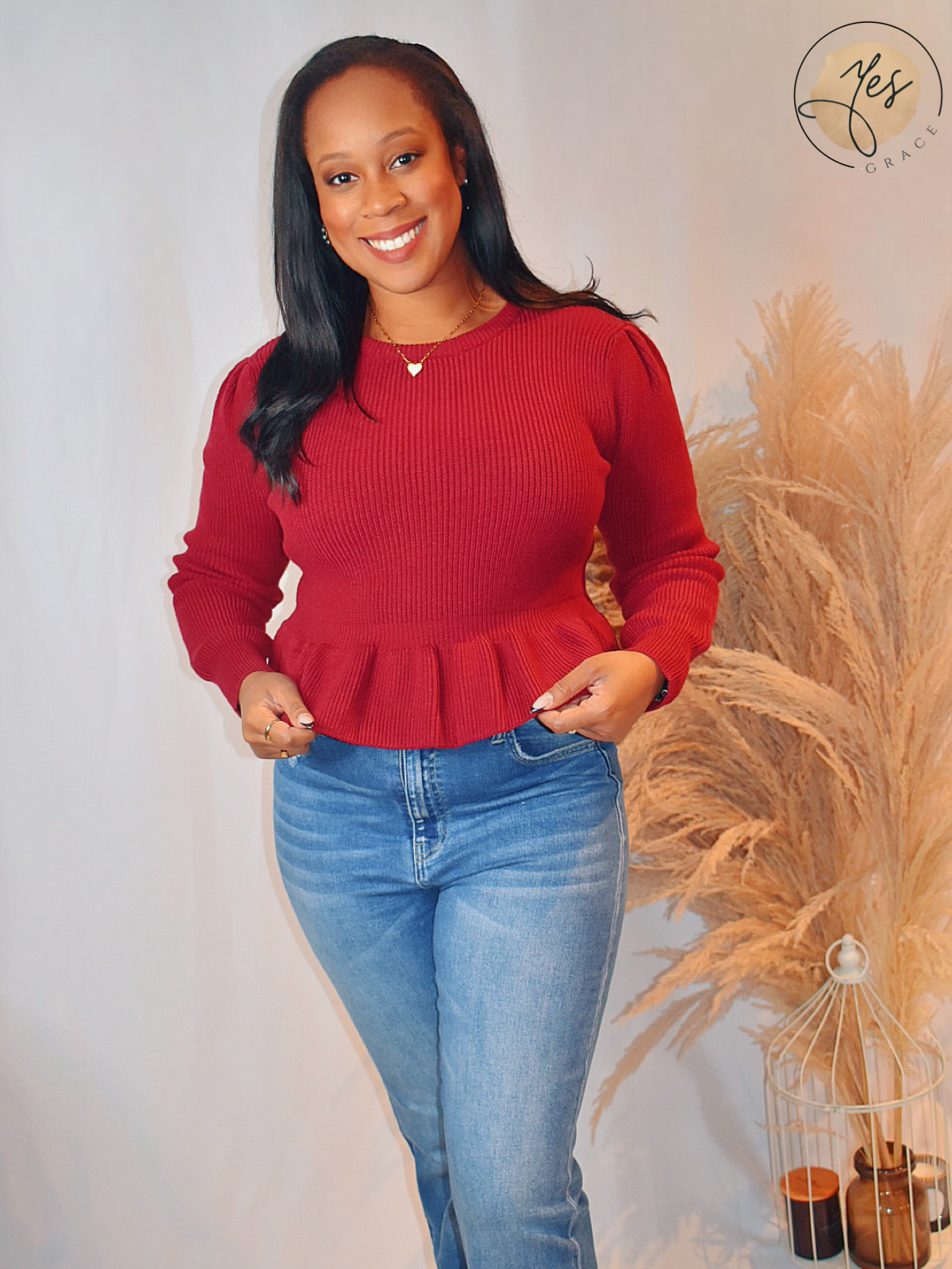 Fireside Romance | Burgundy Peplum Sweater Top
