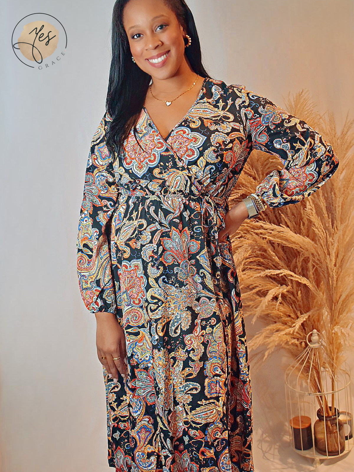 Imprinted | Paisley Print Shirred Waist A-line Dress