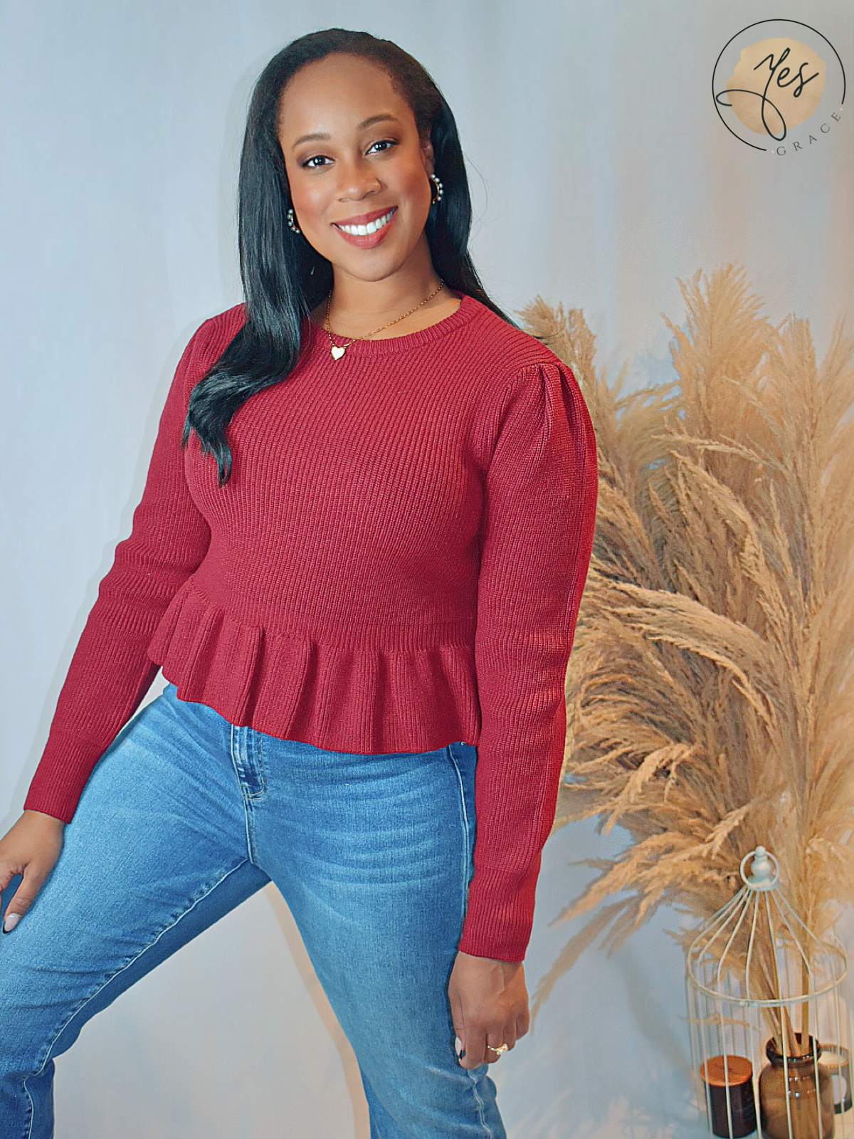 Fireside Romance | Burgundy Peplum Sweater Top