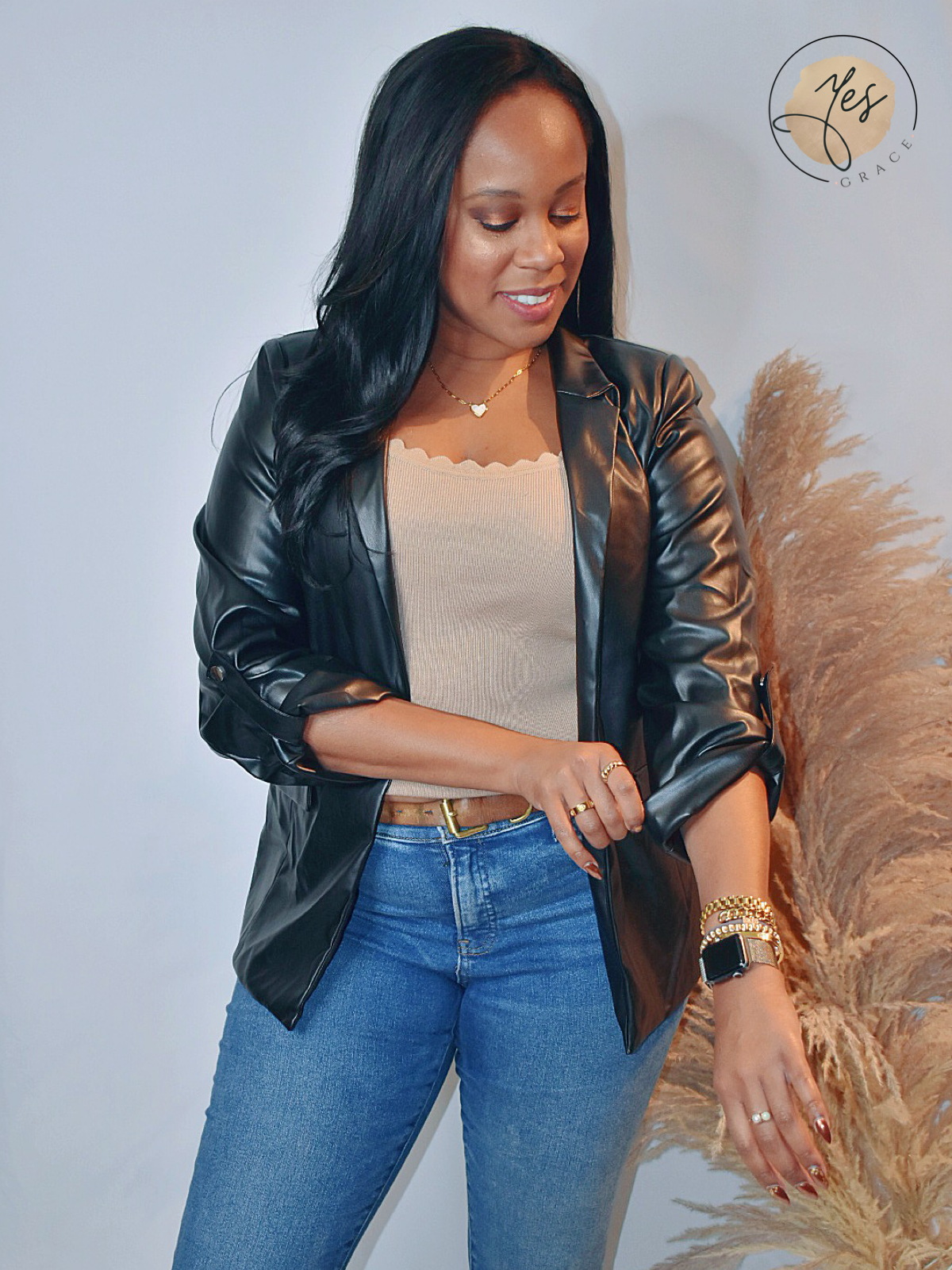 Midnight Mischief | Black Faux Leather Blazer