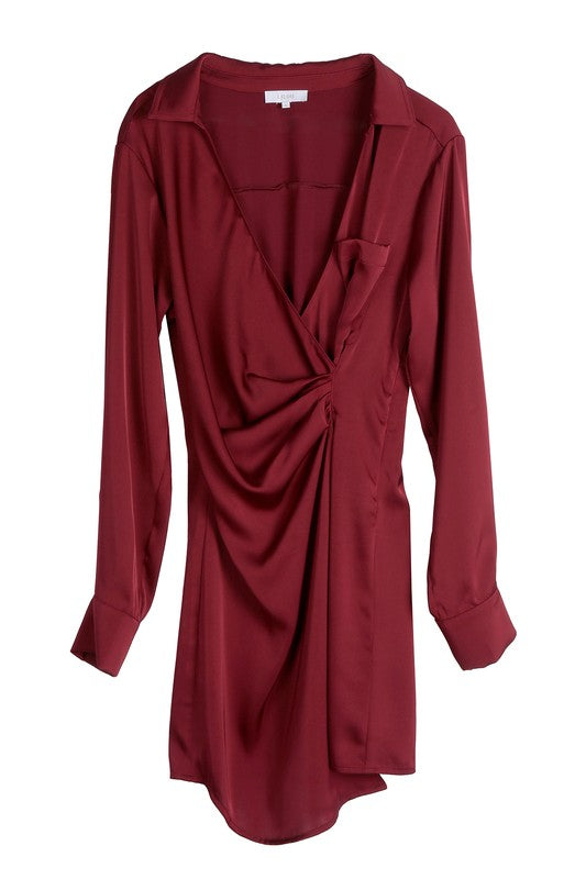 The Present | Satin collared wrap mini dress