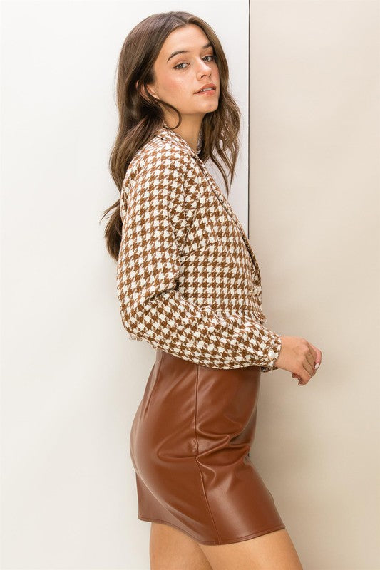 Modern Belle | Brown Houndstooth Cropped Blazer