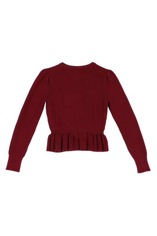 Fireside Romance | Burgundy Peplum Sweater Top