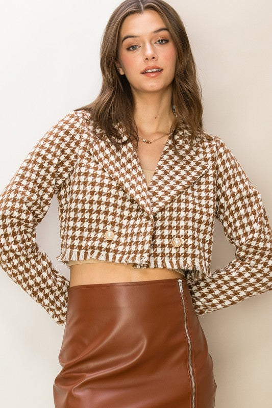 Modern Belle | Brown Houndstooth Cropped Blazer