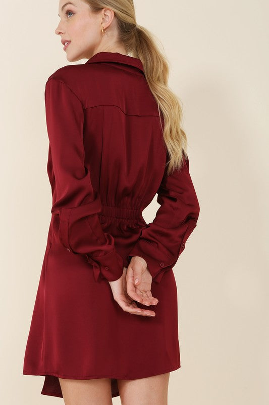 The Present | Satin collared wrap mini dress