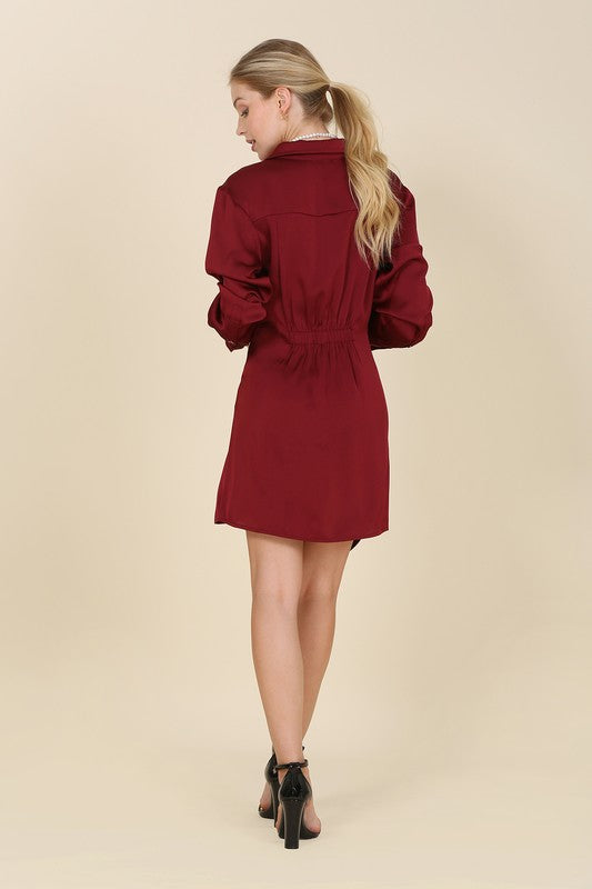 The Present | Satin collared wrap mini dress