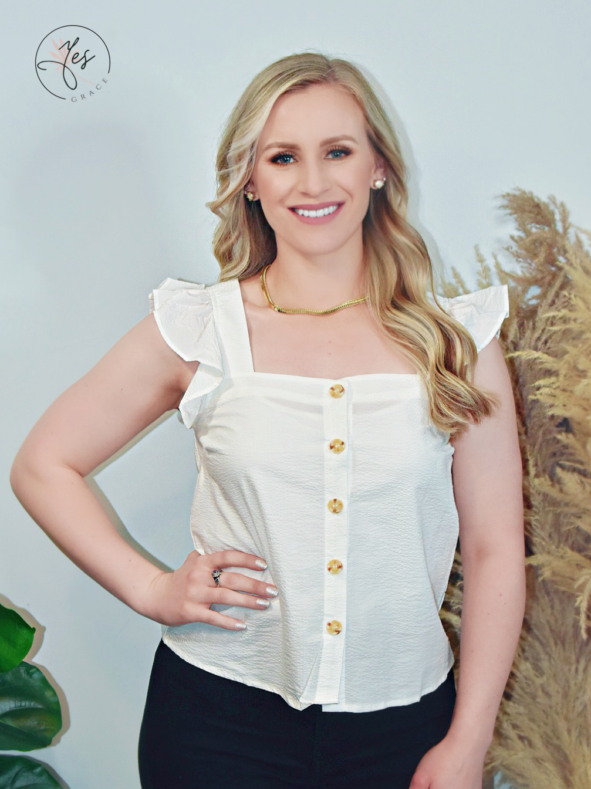 Country Roads | Solid Button Up Top - White