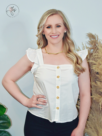 Country Roads | Solid Button Up Top - White