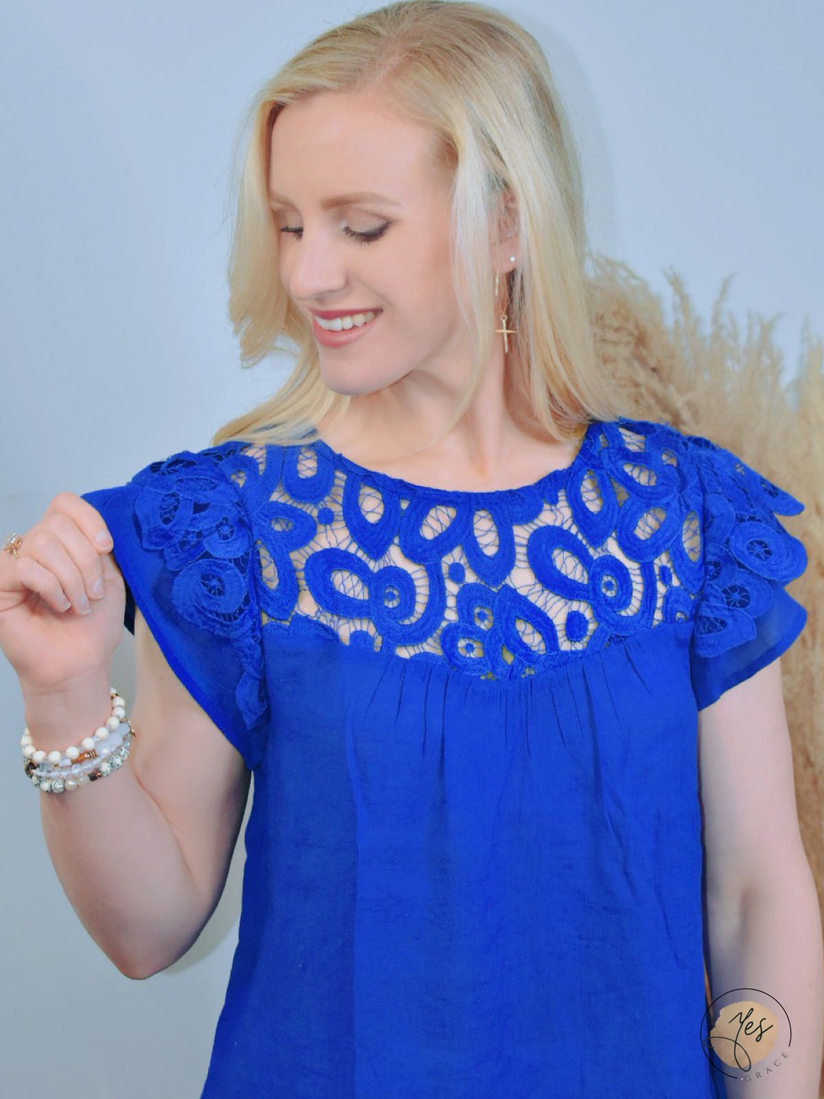 Your Highness | Royal Blue Solid Lace Top