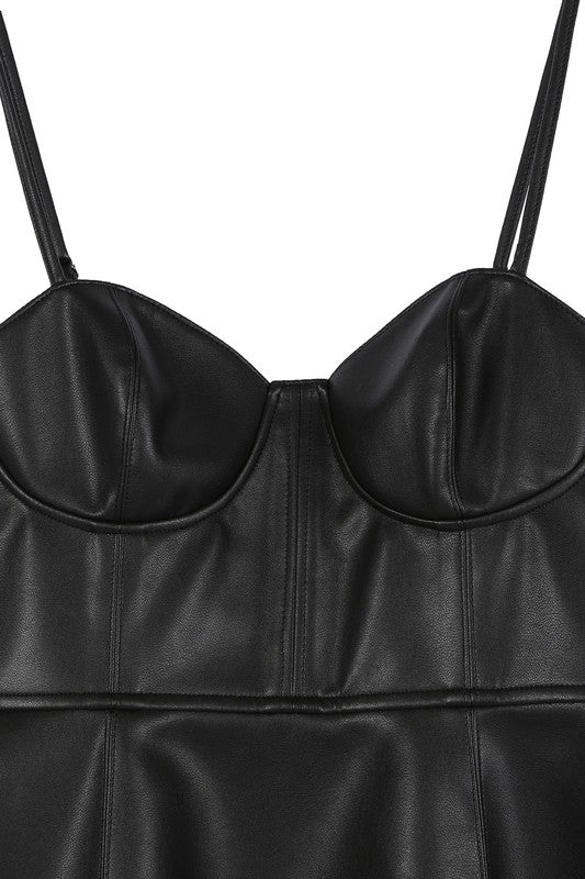 Knockout | Black Vegan leather bustier mini dress