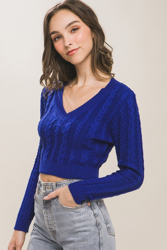 I'd Rather Be Royal | Blue Cable Knit Sweater
