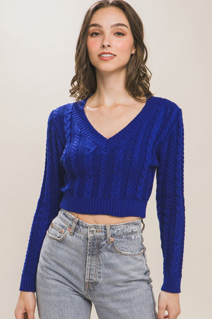 I'd Rather Be Royal | Blue Cable Knit Sweater