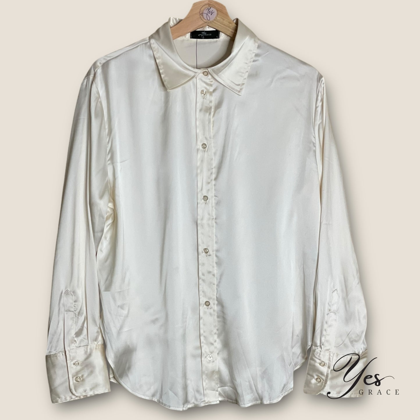 The Option | Satin Button Up Top | Ivory